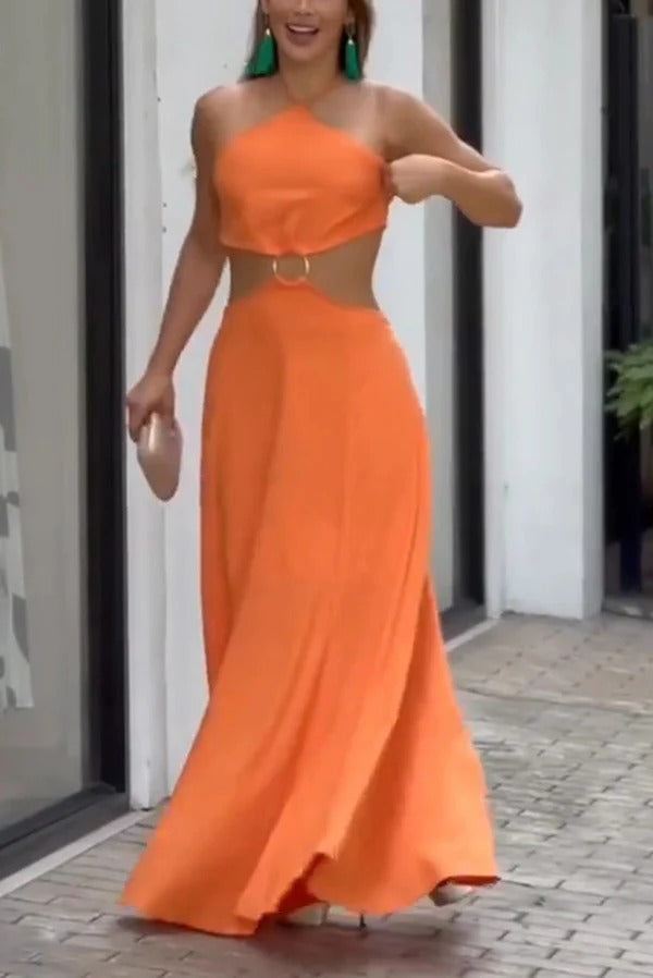 Robe longue sexy dos nu sans manches