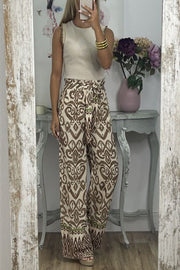 GALA waist tie ethnic totem pattern trousers