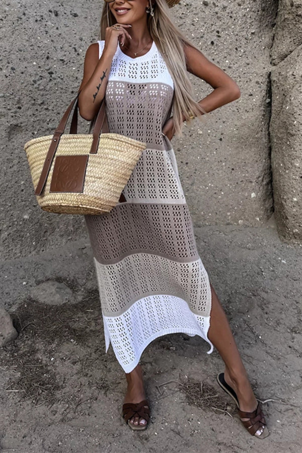 Robe de plage mi-longue fendue et ajourée en tricot colorblock Alive and Free 