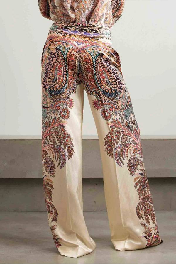 Exquisite Vintage Paisley Print Wide-leg Pants