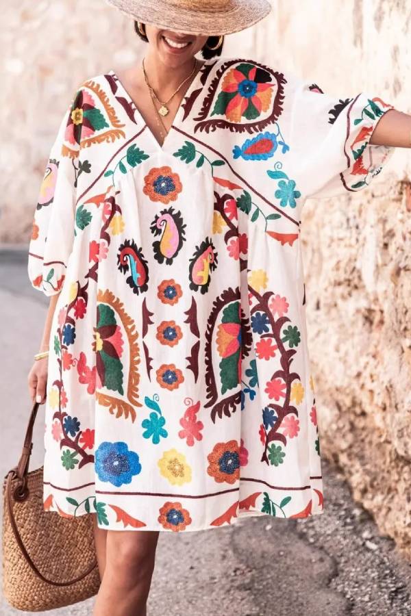 Loose Plus Size Women's Short Sleeve Mini Dress