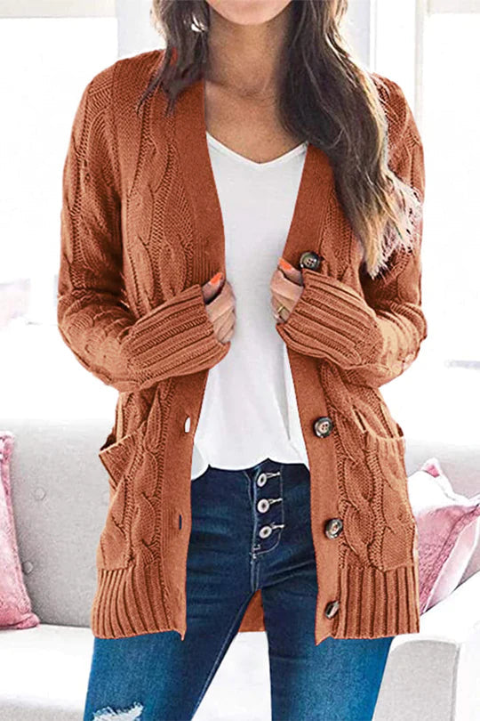 Knitted Solid Color Button Down Chunky Outwear Cardigan