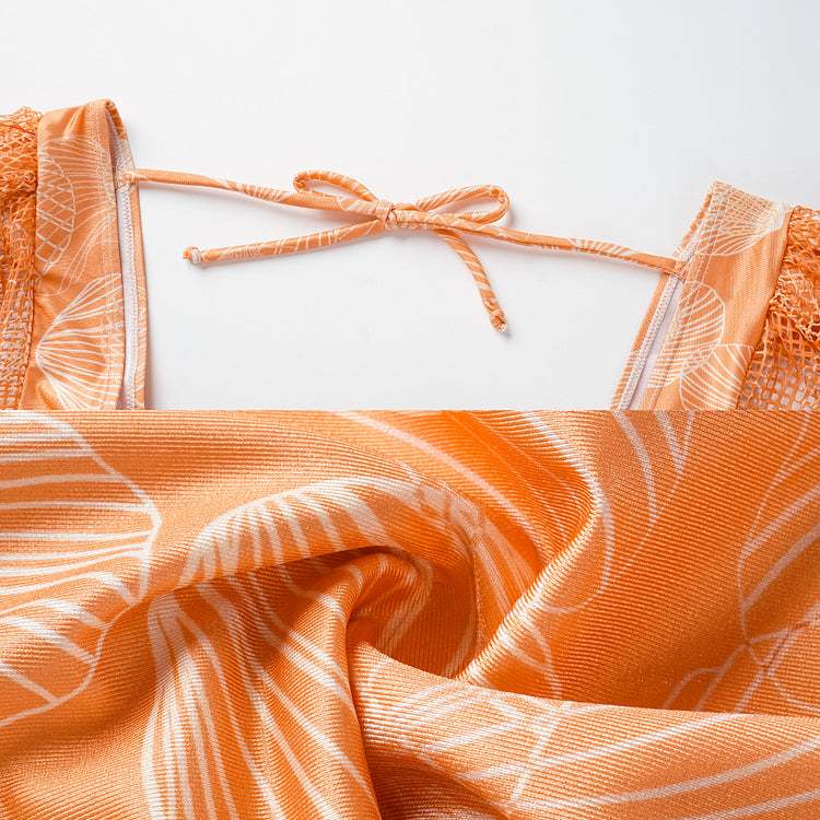 Maillot de bain bikini à manches longues et jupe à imprimé coquillage 