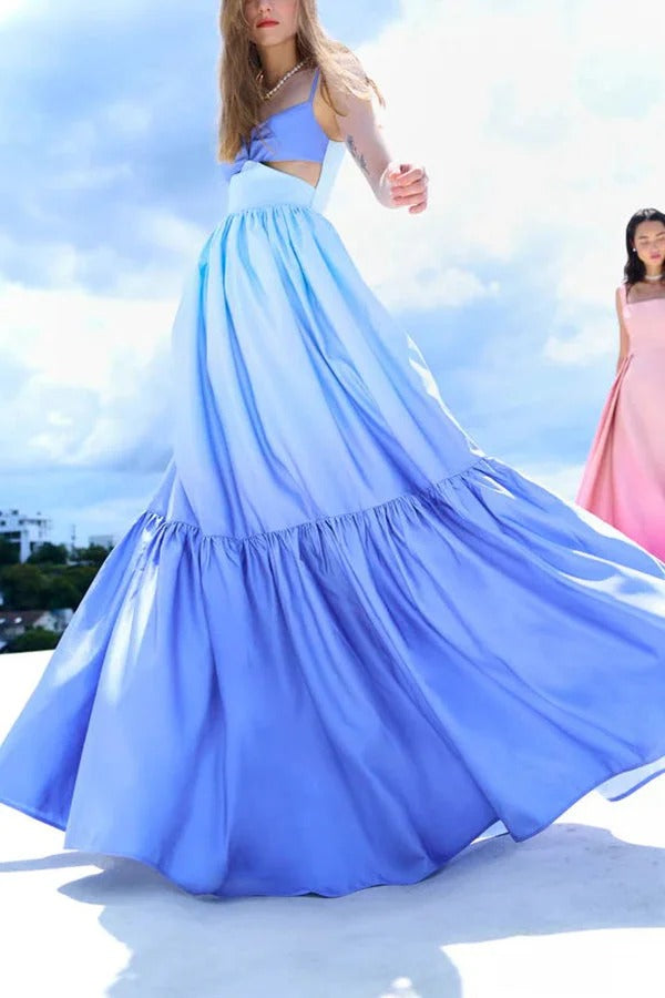 Robe longue à volants et imprimé dégradé de couleurs Ocean Breeze