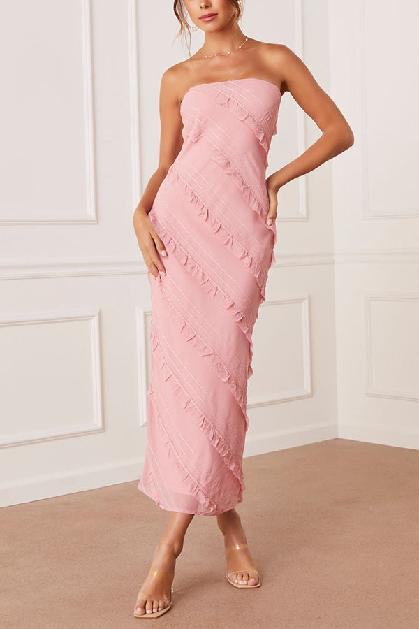 TRÄGERLOSES MAXIKLEID „BAYLIE“ MIT RÜSCHENSTICH