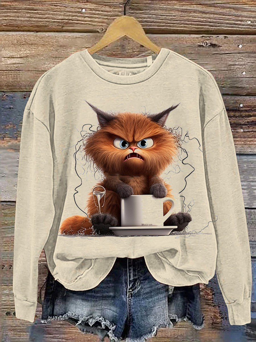 Cat Art Print Casual Sweatshirt