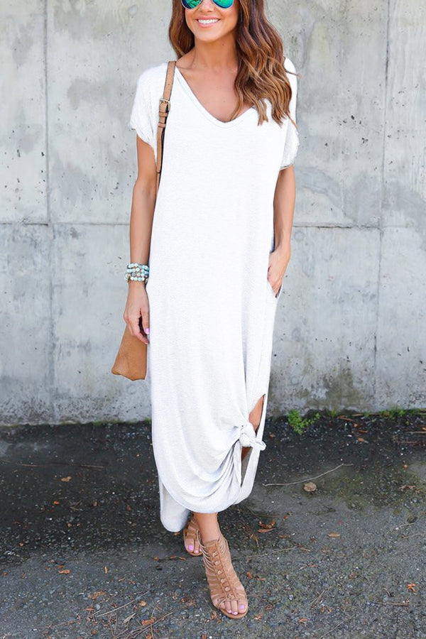 V-neck pocket slit dress