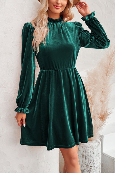 Turtleneck Long Sleeve Velvet Mini Dress