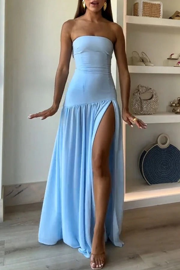 Robe longue bustier en mousseline semi-transparente patchwork Eden