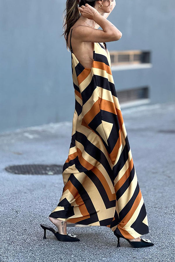 Contrast Stripe Sling Loose Dress