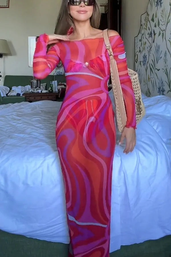 Junea Satin Polka Dot Unique Print Ring Halter Slit Midi Top and Elastic Waist Pocket Pants Set