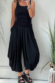 Super Comfy Elastic Waist Pocketed Harem Style Loose Pants