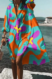 Tropical Fizz Printed Oversized Shirt Midi Dress