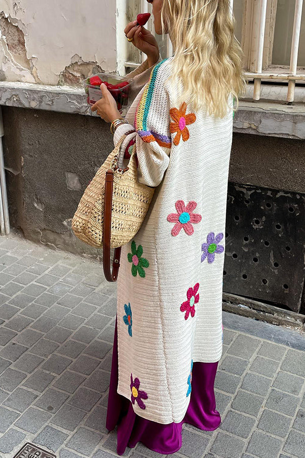Color Block Floral Crochet Cardigan
