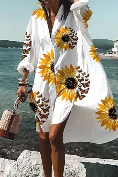 Tropical Fizz Printed Oversized Shirt Midi Dress