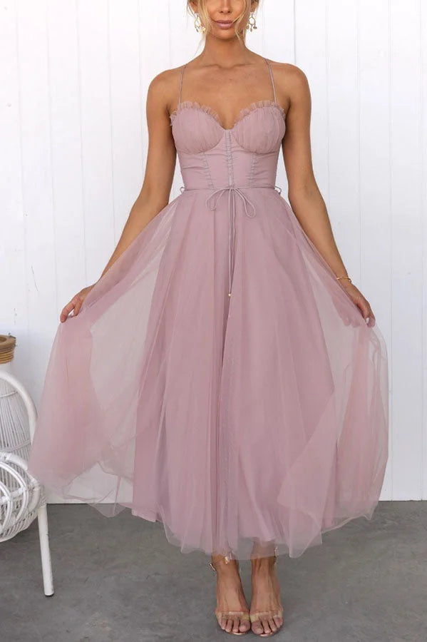 Robe longue de soirée à bretelles en mousseline de soie de princesse moderne 
