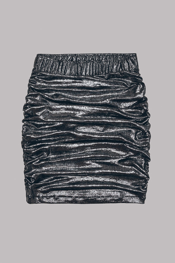 La mini-jupe froncée à taille élastique en tissu pailleté The Perfect Match