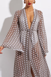 POLKA DOT Bell-sleeved chiffon beach blouse maxi dress