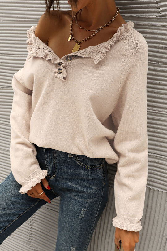 Pull en tricot à manches longues et à volants