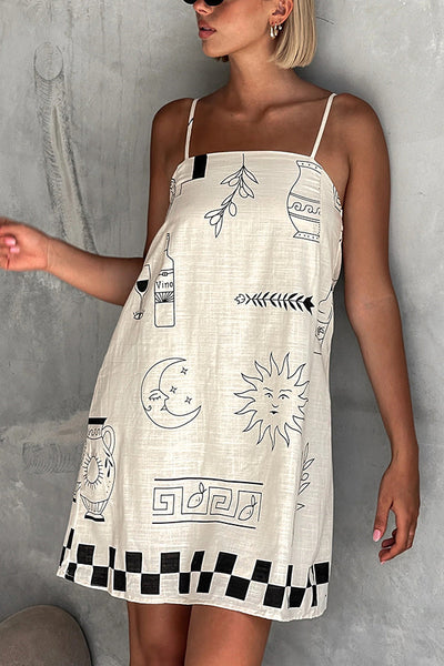 Fashionable Graffiti Printed Halter Backless Loose Mini Dress