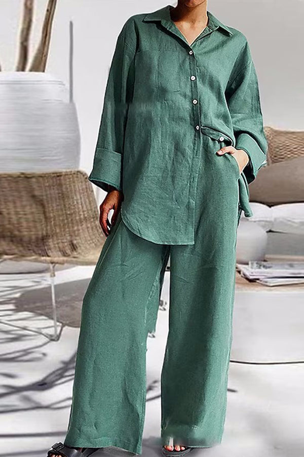 9-sleeved shirt loose pants two-piece set
