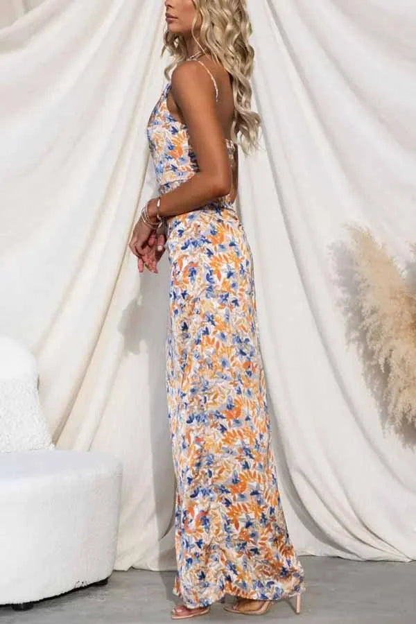 Robe longue asymétrique à volants et à une épaule, motif floral Intense Love 