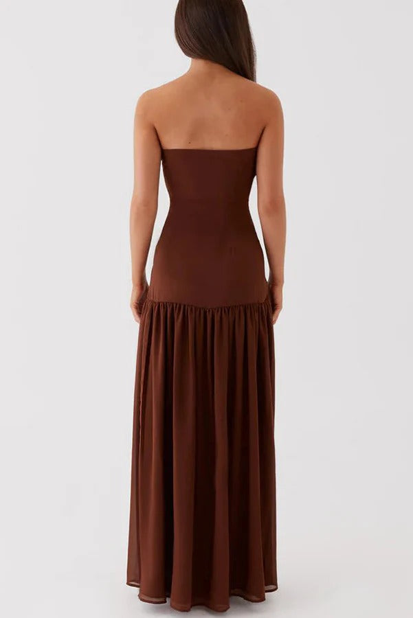Robe longue bustier en mousseline semi-transparente patchwork Eden