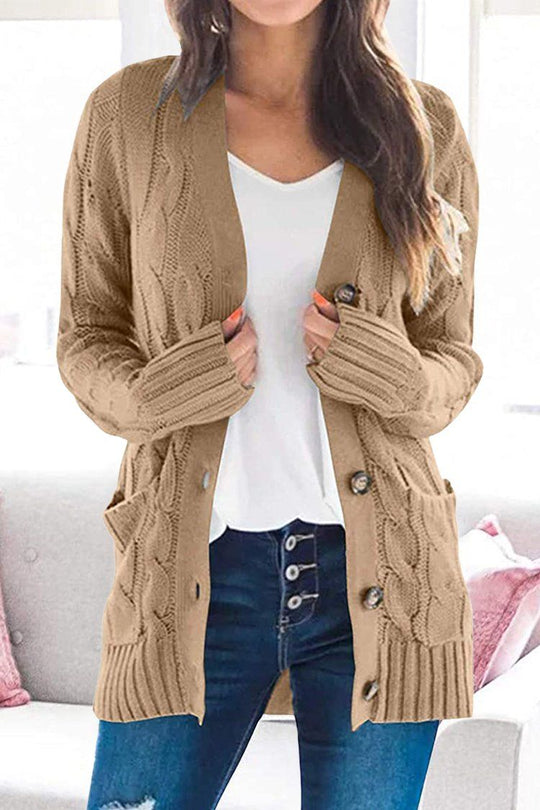Knitted Solid Color Button Down Chunky Outwear Cardigan