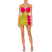 Color Block 3D Flower One Piece Swimsuit and Skirt