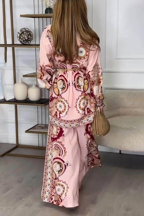Modern And Sophisticated Unique Satin Pattern Print Button-Down Loose Shirt