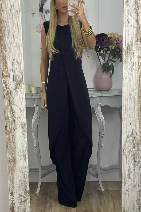 Set „Gabriela“ aus Midi-Oberteil mit Schlitz vorn und Schlaghose mit Stretch und hoher Taille