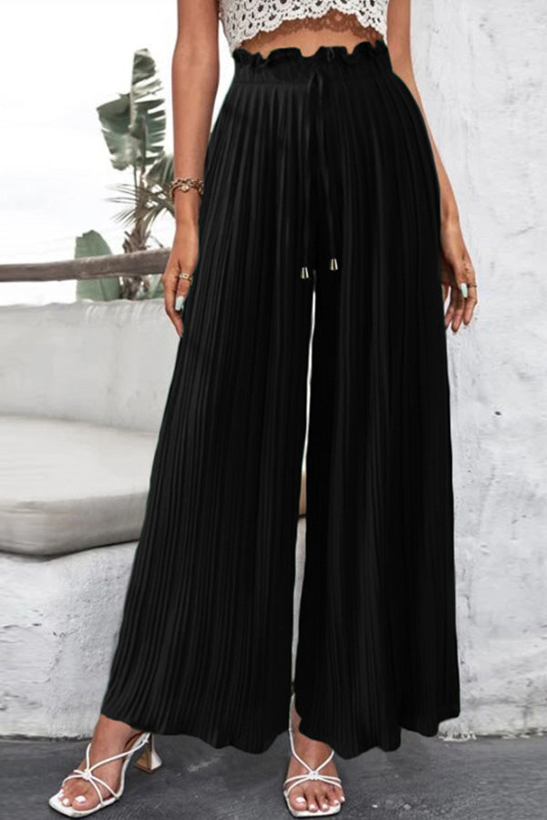 High Waist Casual Pants Drape Pleated Wide Leg Trousers