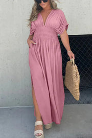 SLIT V-NECK EFFORTLESS MAXI LONG DRESS (BUY 2 FREE SHIPPING)