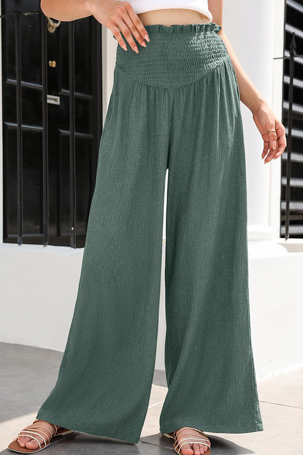 Weite Hose aus Baumwolle und Leinen im Used-Look mit mittelhohem Bund 