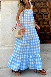 Strapless plaid stitching sleeveless dress with straps