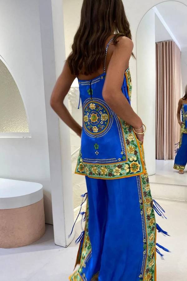 Zweiteiliges Set mit Retro Exotica-Print in Marineblau