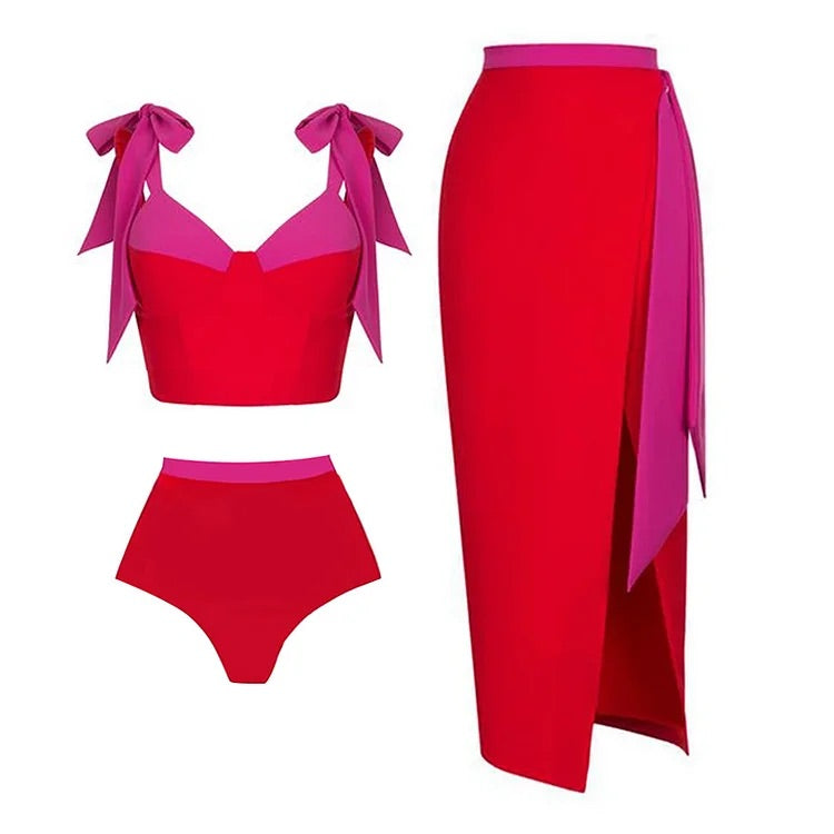 Maillot de bain et jupe bikini à blocs de couleurs 