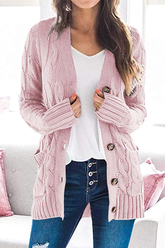 Knitted Solid Color Button Down Chunky Outwear Cardigan