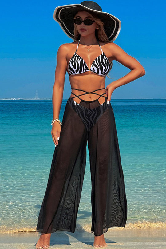 Multicolor printed suspender swimsuit three-piece swimsuit