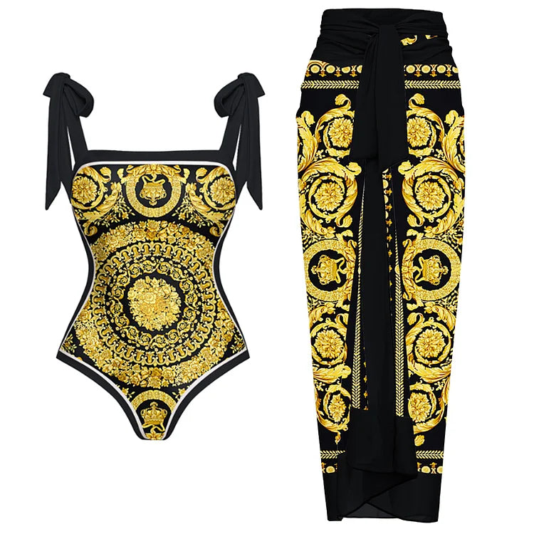 swimgirls Wendbarer Badeanzug mit Schleife und Schulterschnürung, einteilig, und Sarong 