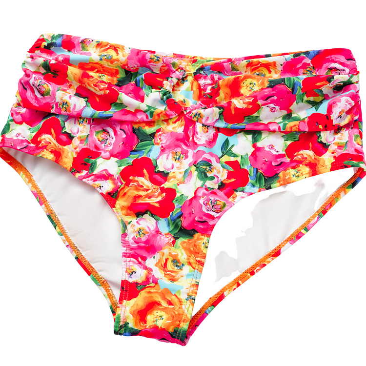 Maillot de bain bikini à volants et bretelles à imprimé floral, double épaisseur, et paréo 