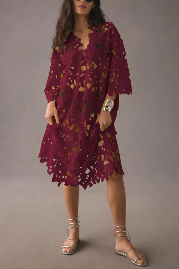 Robe de plage mi-longue à imprimé floral et dentelle à œillets « I Belong Here »