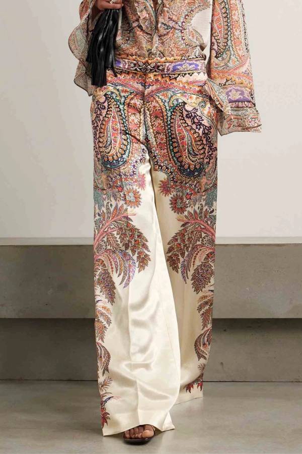 Exquisite Vintage Paisley Print Wide-leg Pants