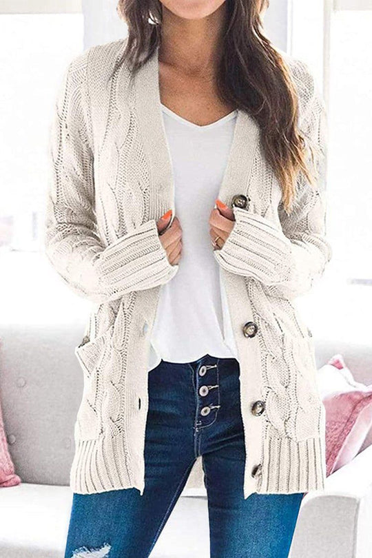 Knitted Solid Color Button Down Chunky Outwear Cardigan