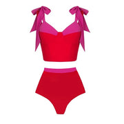 Sling Color Block Bikini Swimsuit and Skirt