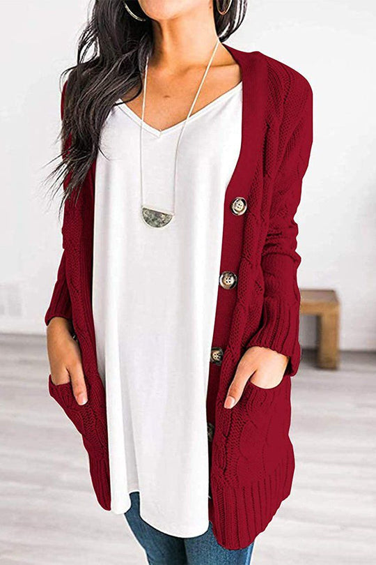 Knitted Solid Color Button Down Chunky Outwear Cardigan