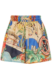 Unique Print Loose Button Shirt and Elastic Waist Pocket Shorts Set