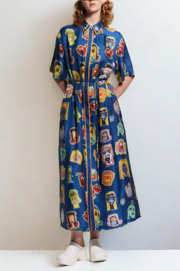 Unique Graffiti Fun Print Midi Dress