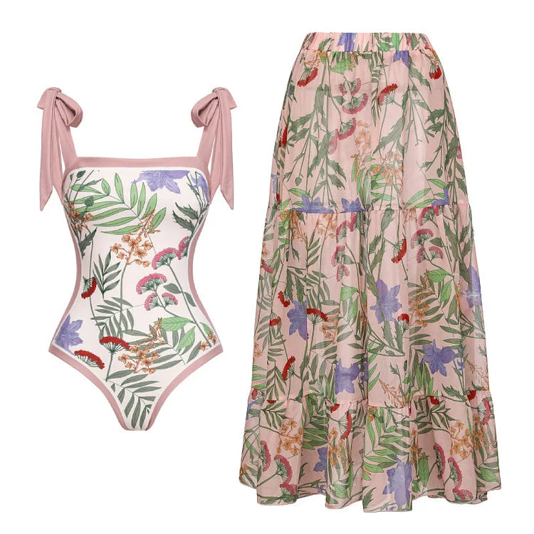 swimgirls Wende-Badeanzüge mit Schleife und Schulterschnürung, einteilig, und Rock/Sarong 
