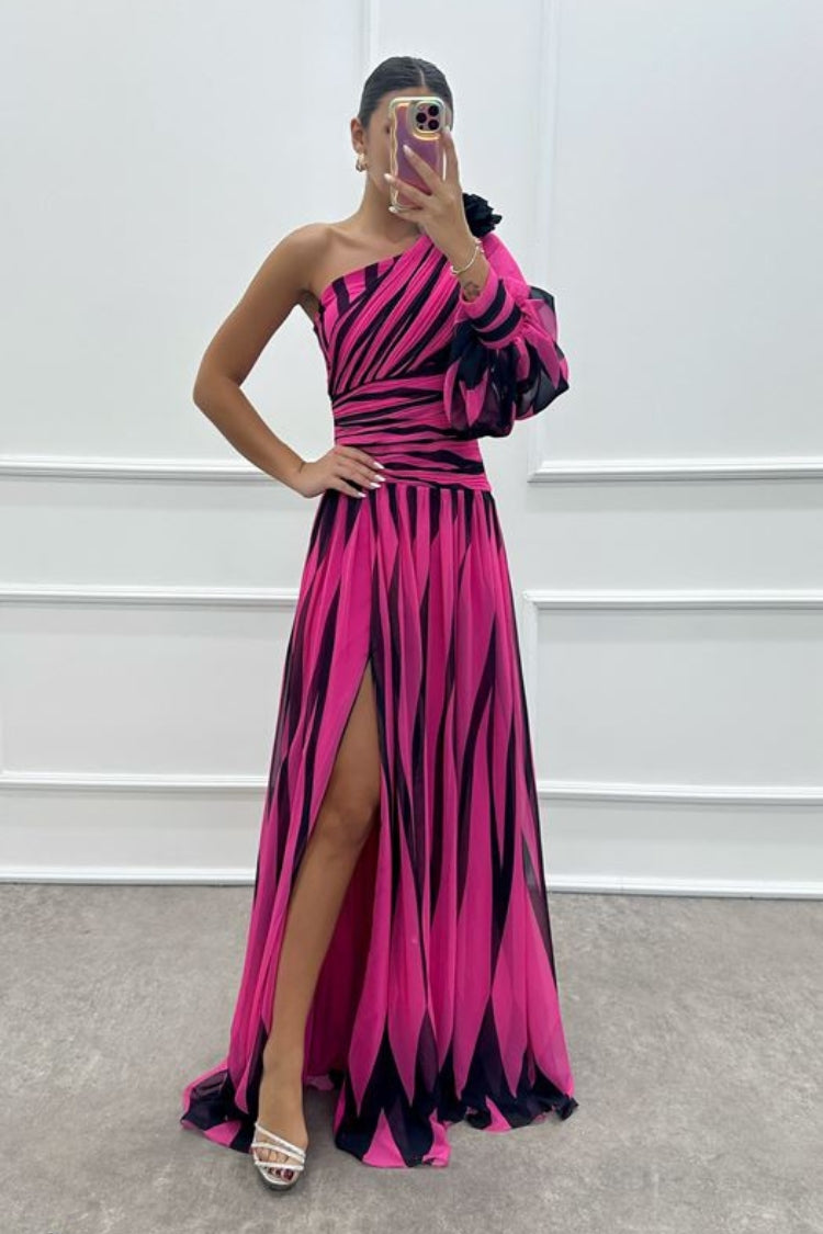 Robe asymétrique à motif de roses